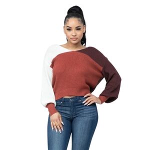 Colorblock Sweater Twisted Open Back Sweater In Rust‎